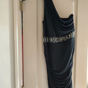 "KOUTURE BY KIMORA" BLACK ONE-SHOULDER STUDDED DRESS